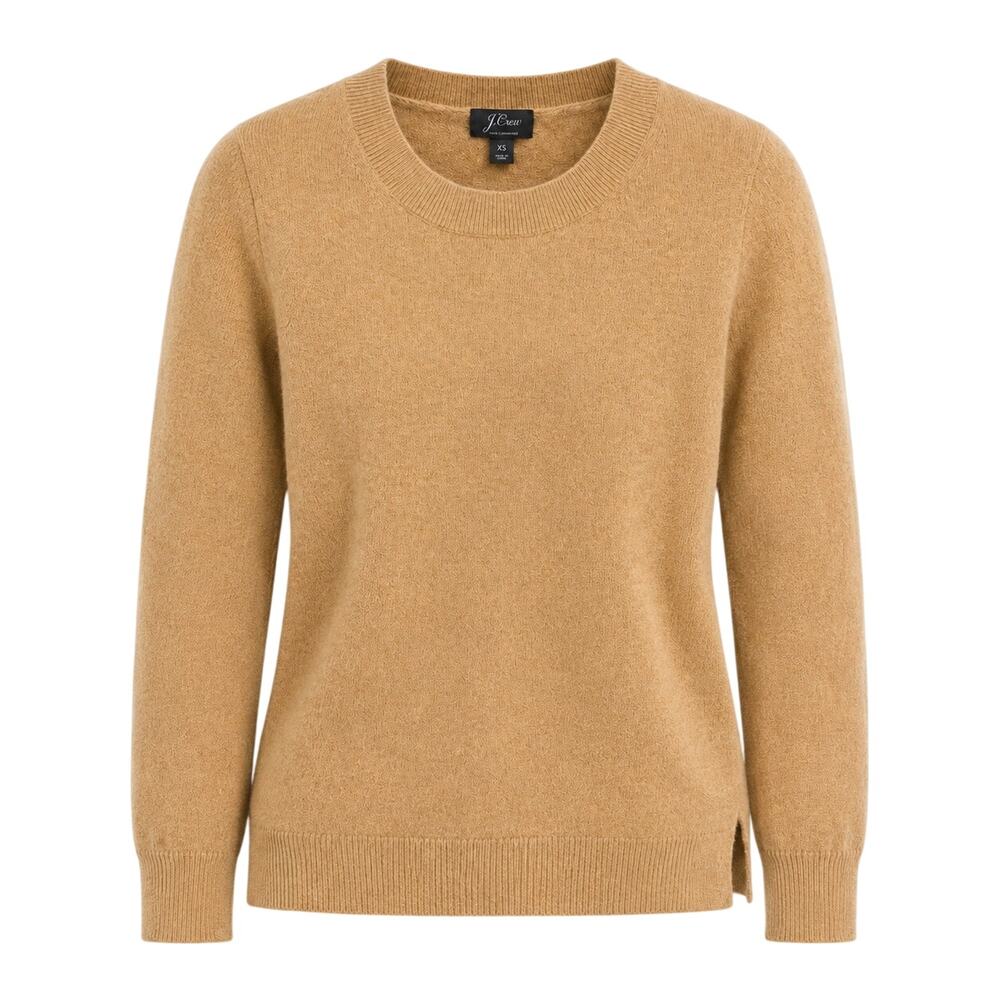 J.Crew 100% Cashmere Sweater Women’s XS Camel Tan Quiet Luxury Crewneck